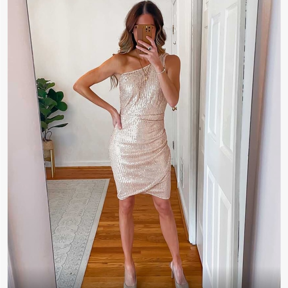 GRACE KARIN Womens Sequin Dress Sparkly Glitter One Shoulder Cocktail Dress